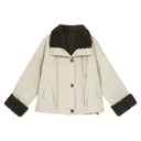 ELFSACK Women's Vintage Cropped Padded Coat with Fleece Collar & Cuffs, Loose Button Outerwear