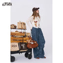 ELFSACK Women's Y2K Baggy Cargo Pants with Bow‑Dot Print, Ruched Wide‑Leg Trousers for Daily Casual Outfit