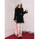 ELFSACK Women's Elegant Velvet Two‑Piece Set with Feather Trim, Cropped Jacket & Mini Skirt for Party Evening Occasions