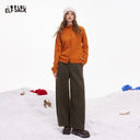 ELFSACK Women's Vintage Wide Leg Wool Blend Pants with Center Seam Detail, Loose Straight Bottoms