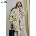 ELFSACK Women's Loose Outerwear with Floral Print, Stand Collar Multi-Pocket Coat, Casual Everyday Outerwear