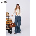 ELFSACK Women's Y2K Baggy Cargo Pants with Bow‑Dot Print, Ruched Wide‑Leg Trousers for Daily Casual Outfit