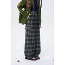 ELFSACK Women's Vintage Plaid Cargo Pants with Side Pockets, Retro Baggy Wide Leg Trousers