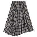 ELFSACK Women's Vintage Plaid Midi Skirt with Patchwork Design, Grunge Aesthetic Long Bottoms