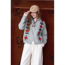 ELFSACK Women's Vintage Collared Knit Cardigan with Argyle Jacquard Pattern, Zip‑Up Long Sleeve Sweater