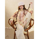 ELFSACK Vintage Floral Print Blouse with Oriental AestheticLong Sleeve Casual Top for Everyday Wear