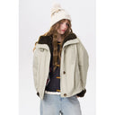 ELFSACK Women's Vintage Cropped Padded Coat with Fleece Collar & Cuffs, Loose Button Outerwear