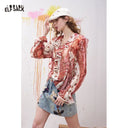 ELFSACK Women's Ruffled Chiffon Blouse with Strawberry Print