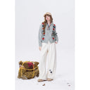 ELFSACK Women's Vintage Collared Knit Cardigan with Argyle Jacquard Pattern, Zip‑Up Long Sleeve Sweater