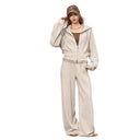 ELFSACK Women Y2K 2‑Piece Outfit with Lace Trim Cropped Zip‑Up Hoodie & Wide Leg Sweatpants for Daily Casual