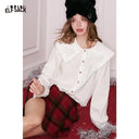 ELFSACK Women's Coquette Blouse with Heart‑Shape Big Collar, Ruffled Long Sleeve Button‑Down Shirt, Sweet Aesthetic Top