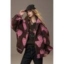 ELFSACK Casual Cute Strawberry Print Hooded Zip Up Wool Blend Coat For Woman