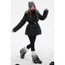ELFSACK Women's Elegant Hooded Puffer Coat with Decorative Waist Belt, Slim Fit Quilted Outerwear for Cold