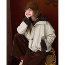 ELFSACK Women's Vintage Cropped Padded Coat with Fleece Collar & Cuffs, Loose Button Outerwear