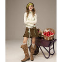 ELFSACK Women Mori Girl Long Sleeve Knit Top with Lace Ruffle Trim, Vintage High Neck Blouse
