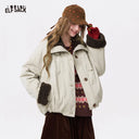 ELFSACK Women's Vintage Cropped Padded Coat with Fleece Collar & Cuffs, Loose Button Outerwear