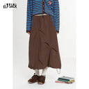 ELFSACK Women Y2K Midi Skirt with Ruched Detail, Drawstring Hem & Zipper Pockets for Daily Streetwear