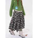 ELFSACK Women's Vintage Plaid Midi Skirt with Patchwork Design, Grunge Aesthetic Long Bottoms