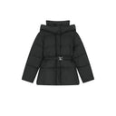 ELFSACK Women's Elegant Hooded Puffer Coat with Decorative Waist Belt, Slim Fit Quilted Outerwear for Cold