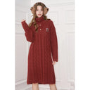 ELFSACK Women's Cable Knit Dress 3/4 Sleeve Velvet Cherry Applique Fold Collar Vintage Sweet Dark Red