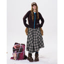 ELFSACK Women's Vintage Plaid Midi Skirt with Patchwork Design, Grunge Aesthetic Long Bottoms