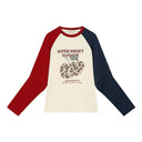 ELFSACK Women's Y2K Raglan Long Sleeve T‑Shirt with Fruit Graphic Print, Contrast Color Loose Tee for Autumn Daily Wear