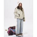 ELFSACK Women's Vintage Cropped Padded Coat with Fleece Collar & Cuffs, Loose Button Outerwear