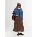ELFSACK Women Y2K Midi Skirt with Ruched Detail, Drawstring Hem & Zipper Pockets for Daily Streetwear