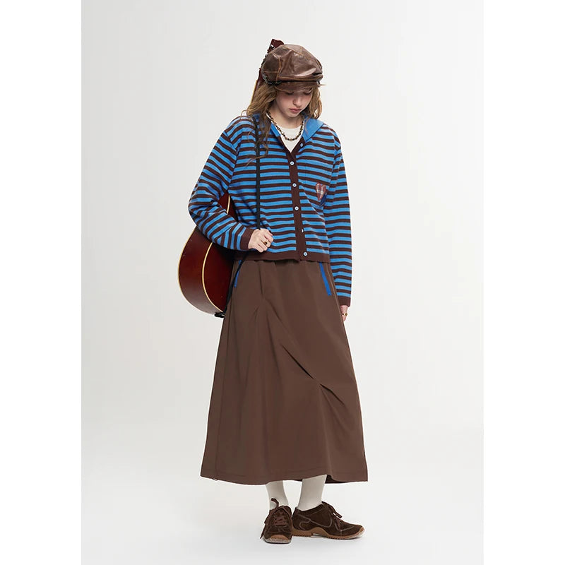 ELFSACK Women Y2K Midi Skirt with Ruched Detail, Drawstring Hem & Zipper Pockets for Daily Streetwear