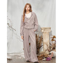ELFSACK Women Y2K 2‑Piece Outfit with Lace Trim Cropped Zip‑Up Hoodie & Wide Leg Sweatpants for Daily Casual