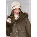 ELFSACK Women's Cute Two‑Piece Outfit with Fur Trim & Toggle Buttons, Cropped Hooded Coat and Mini Skirt