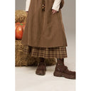 ELFSACK Women's Mori Midi Skirt with Asymmetrical Layered Plaid Design, Vintage A‑Line Long Skirt for Daily Wear