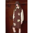 ELFSACK Women's Cute Sleeveless Knit Dress with Floral Jacquard & Fringe Hem, Loose V‑Neck Sweater Vest Dress