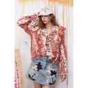 ELFSACK Women's Ruffled Chiffon Blouse with Strawberry Print