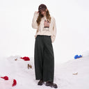 ELFSACK Women's Vintage Wide Leg Wool Blend Pants with Center Seam Detail, Loose Straight Bottoms