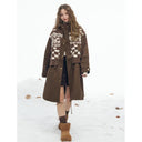 ELFSACK Elegant Minimalist Classic Knit Stripe Trim Solid Long Coat For Women