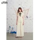 ELFSACK Women's Sleeveless Linen Blend Matching Set Lyocell Shirt Wide Leg Pants Two Piece Suit