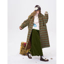 ELFSACK Women's Vintage Plaid Wool Coat with Turn‑down Collar, Oversized Long Outerwear