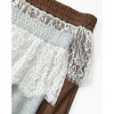 ELFSACK Women Y2K Two‑Piece Outfit with Bow Stripe Zip‑Up Jacket & Lace Trim Midi Skirt Daily Wear