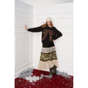 ELFSACK Women's Vintage Maxi Skirt with Floral Patchwork Lace Trim, Boho Tiered Long Bottoms
