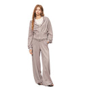 ELFSACK Women Y2K 2‑Piece Outfit with Lace Trim Cropped Zip‑Up Hoodie & Wide Leg Sweatpants for Daily Casual