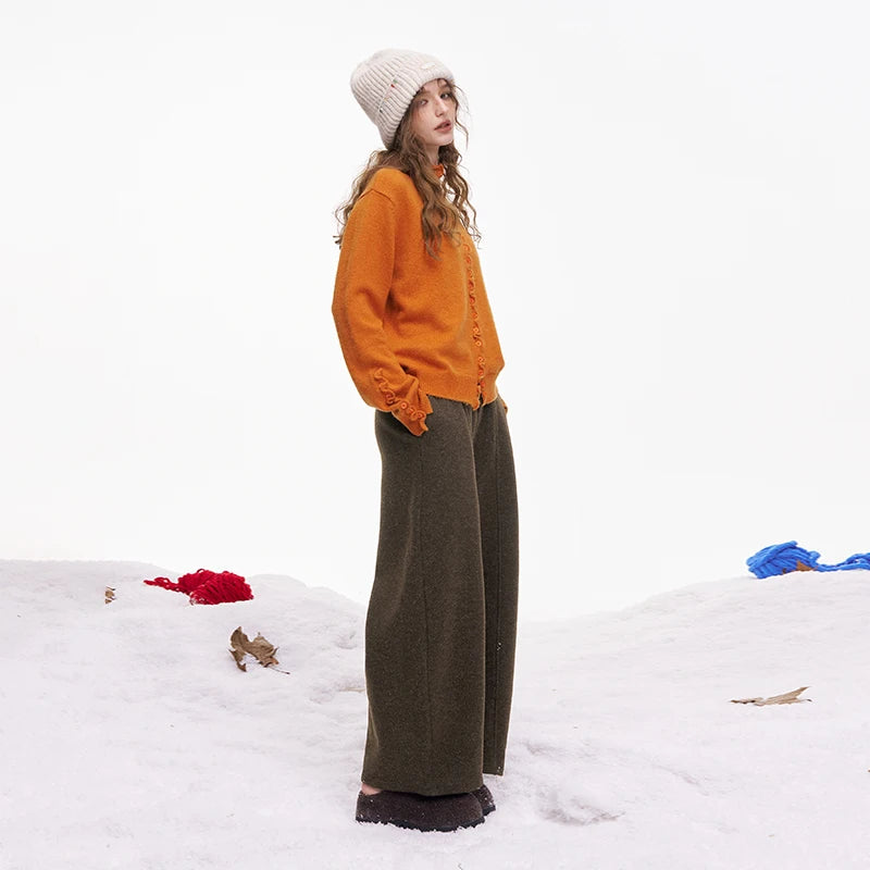 ELFSACK Women's Vintage Wide Leg Wool Blend Pants with Center Seam Detail, Loose Straight Bottoms