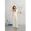 ELFSACK Women's Sleeveless Linen Blend Matching Set Lyocell Shirt Wide Leg Pants Two Piece Suit