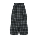 ELFSACK Women's Vintage Plaid Cargo Pants with Side Pockets, Retro Baggy Wide Leg Trousers