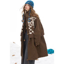 ELFSACK Elegant Minimalist Classic Knit Stripe Trim Solid Long Coat For Women