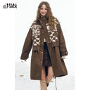 ELFSACK Elegant Minimalist Classic Knit Stripe Trim Solid Long Coat For Women