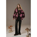 ELFSACK Casual Cute Strawberry Print Hooded Zip Up Wool Blend Coat For Woman