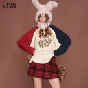 ELFSACK Women's Y2K Raglan Long Sleeve T‑Shirt with Fruit Graphic Print, Contrast Color Loose Tee for Autumn Daily Wear