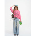 ELFSACK Women Vintage Wide‑leg Denim Jeans with Washed Effect Loose Baggy Straight Pants for Daily Streetwear
