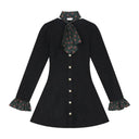 ELFSACK Women's Sparkle Knit Dress Long Sleeve Puff Shoulder Cherry Print Patch Sweet Goth Black